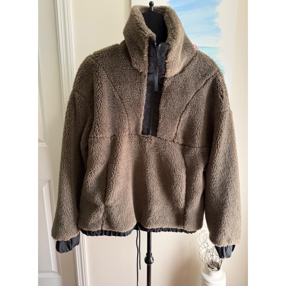 Varley Appleton Sherpa Fleece 1/2 Zip Pullover Brown Faux Fur Sweatshirt Womens